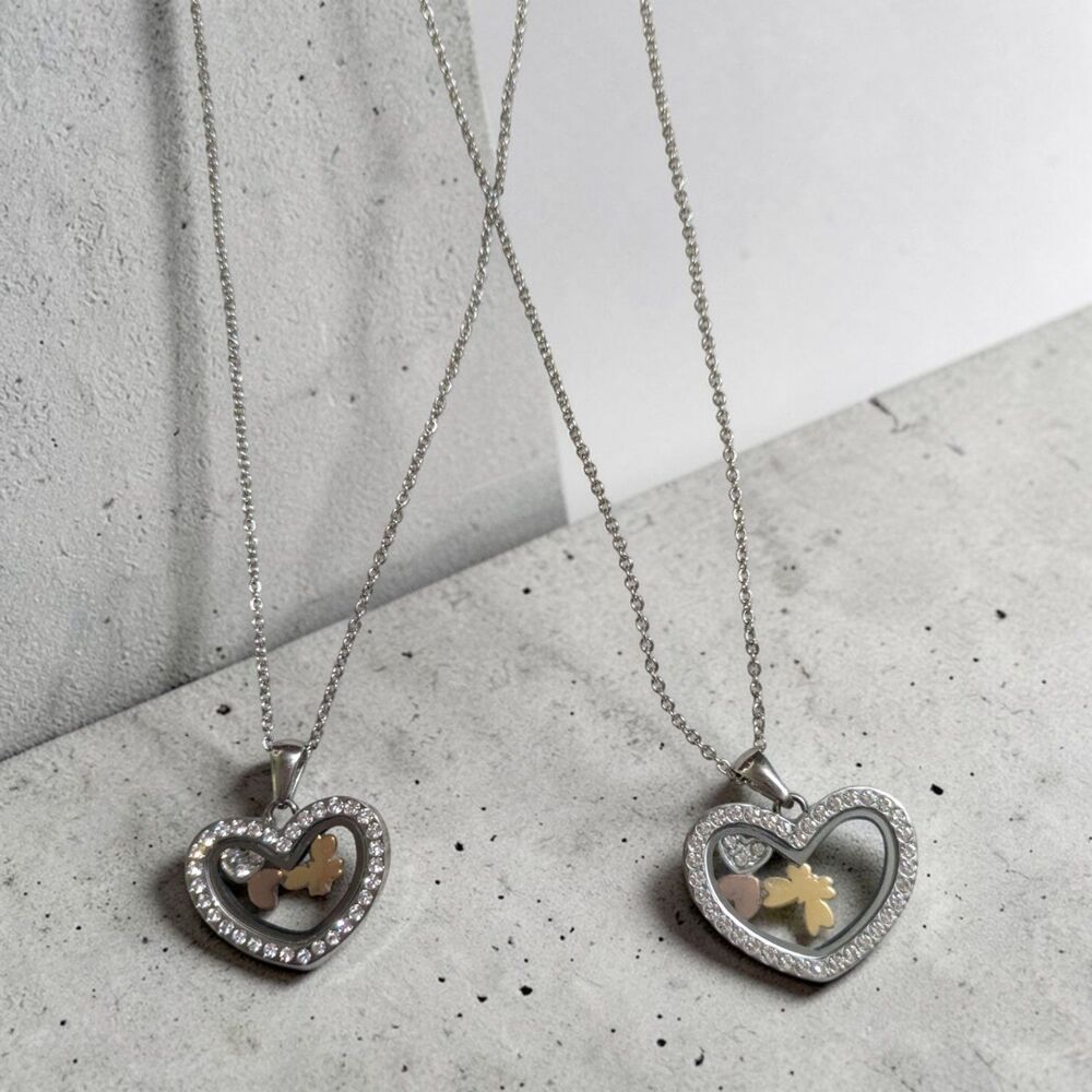 Mother Daughter Necklace Set Heart Pendant Matching Jewelry Gift Stainless Steel - Picture 3 of 6